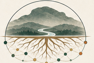 Rooted memory graph mark with BASAL mountain and connected roots
